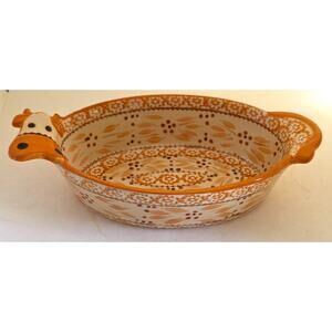 Baking/Casserole Dish-Temp-tations-Orange-Cow Head Handle-Medium/Small Size